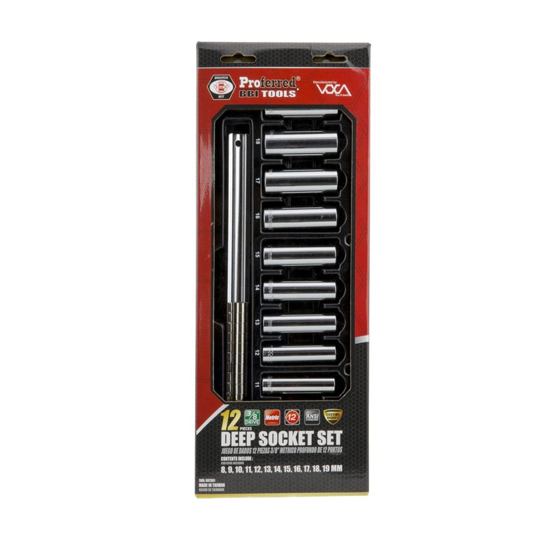 Proferred S07301 3/8" Drive Standard Metric Socket Set, 12 Piece, 12 Point Deep - Image 1